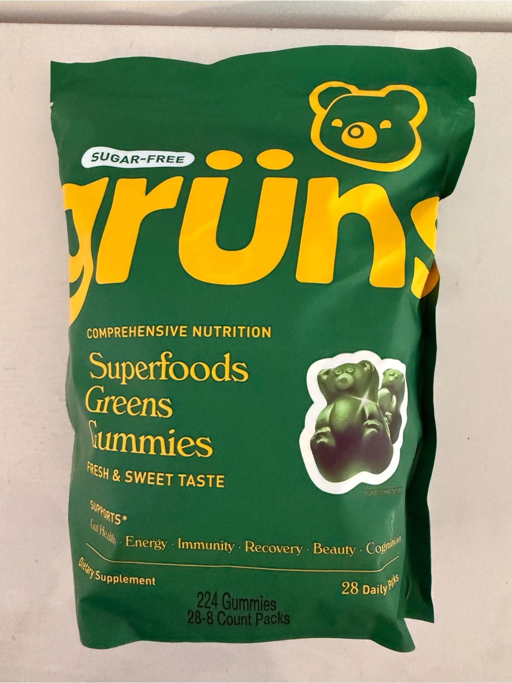 Gruns Adults Super Greens Gummies Bears Sugar Free Superfood 28 Packs Unopened - Picture 2 of 4